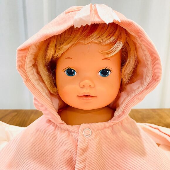 VTG 60s Robe-n-Hood Pink Corduroy Baby Bunting Bag Infant Sleeping Sack or Doll - Picture 12 of 16